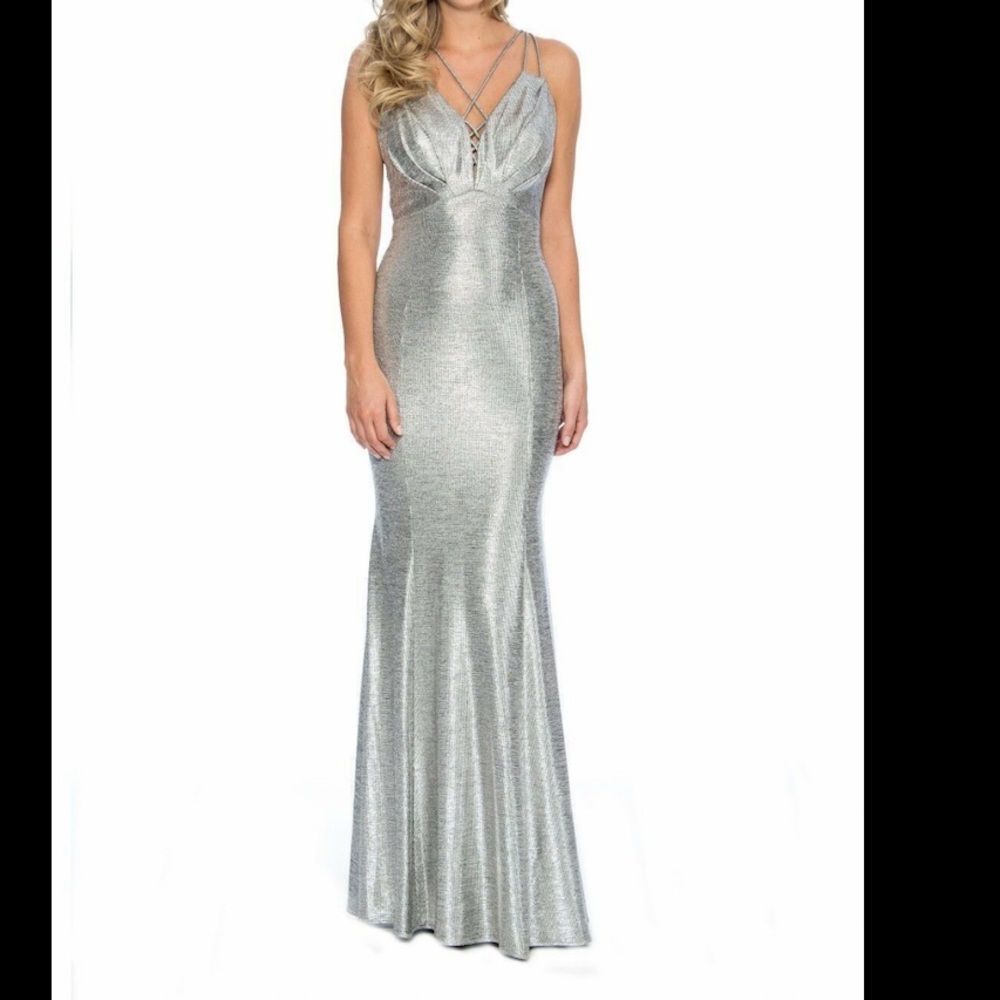 Decode1.8 silver metallic long dress NWT